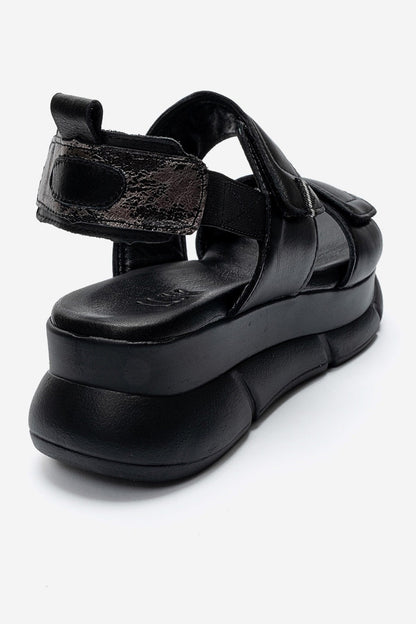 CELESTE - Black Genuine Leather Platform Sandal (Women)