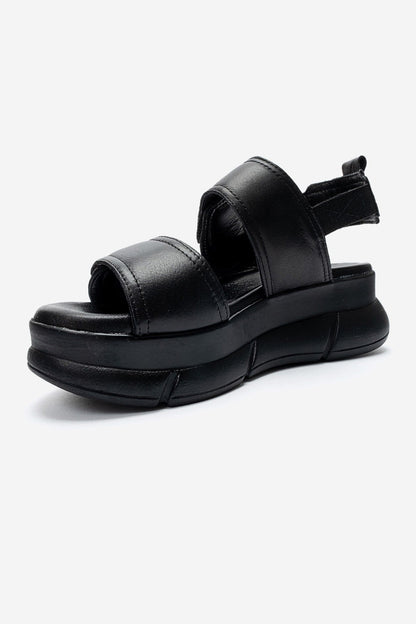 CELESTE - Black Genuine Leather Platform Sandal (Women)