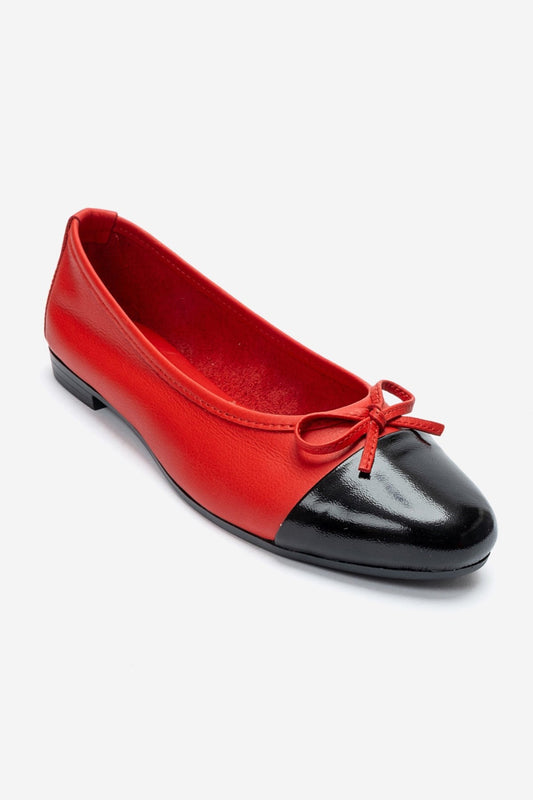 Jens - Red Genuine Leather Bow Ballet Flat (Women)