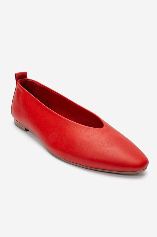 Jenas - Red Genuine Leather Pointed Toe Ballet Flat (Women)