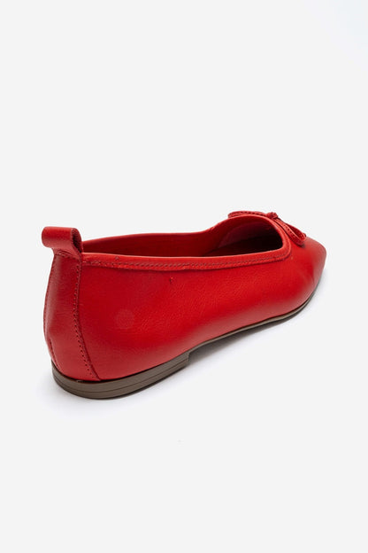 Sosa - Red Genuine Leather Square Toe Bow Ballet Flat (Women)