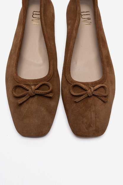 Sosa - Cognac Genuine Leather Square Toe Bow Ballet Flat (Women)