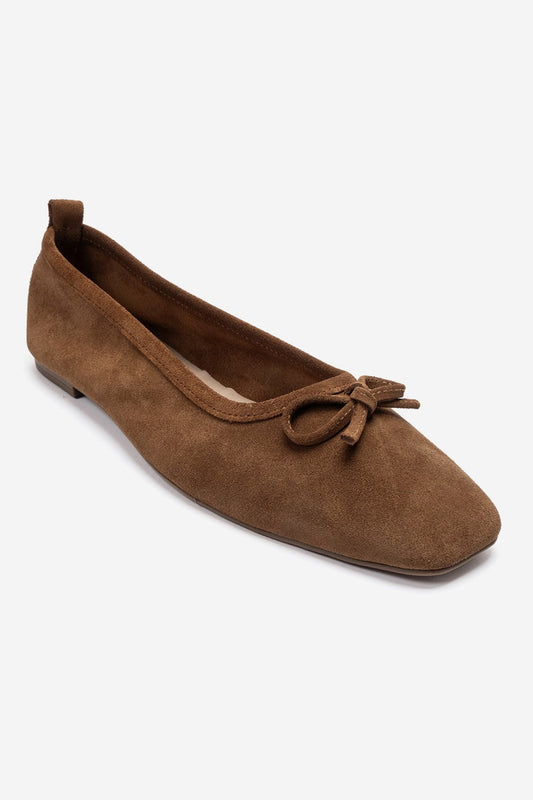 Sosa - Cognac Genuine Leather Square Toe Bow Ballet Flat (Women)