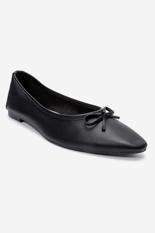 UMIEL - Black Genuine Leather Bow Ballet Flat (Women)