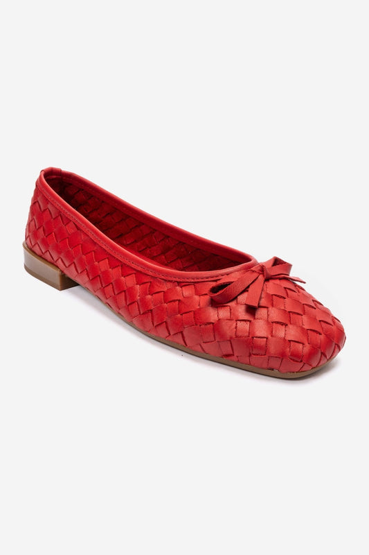 GAREN - Red Woven Genuine Leather Ballet Flat (Women)