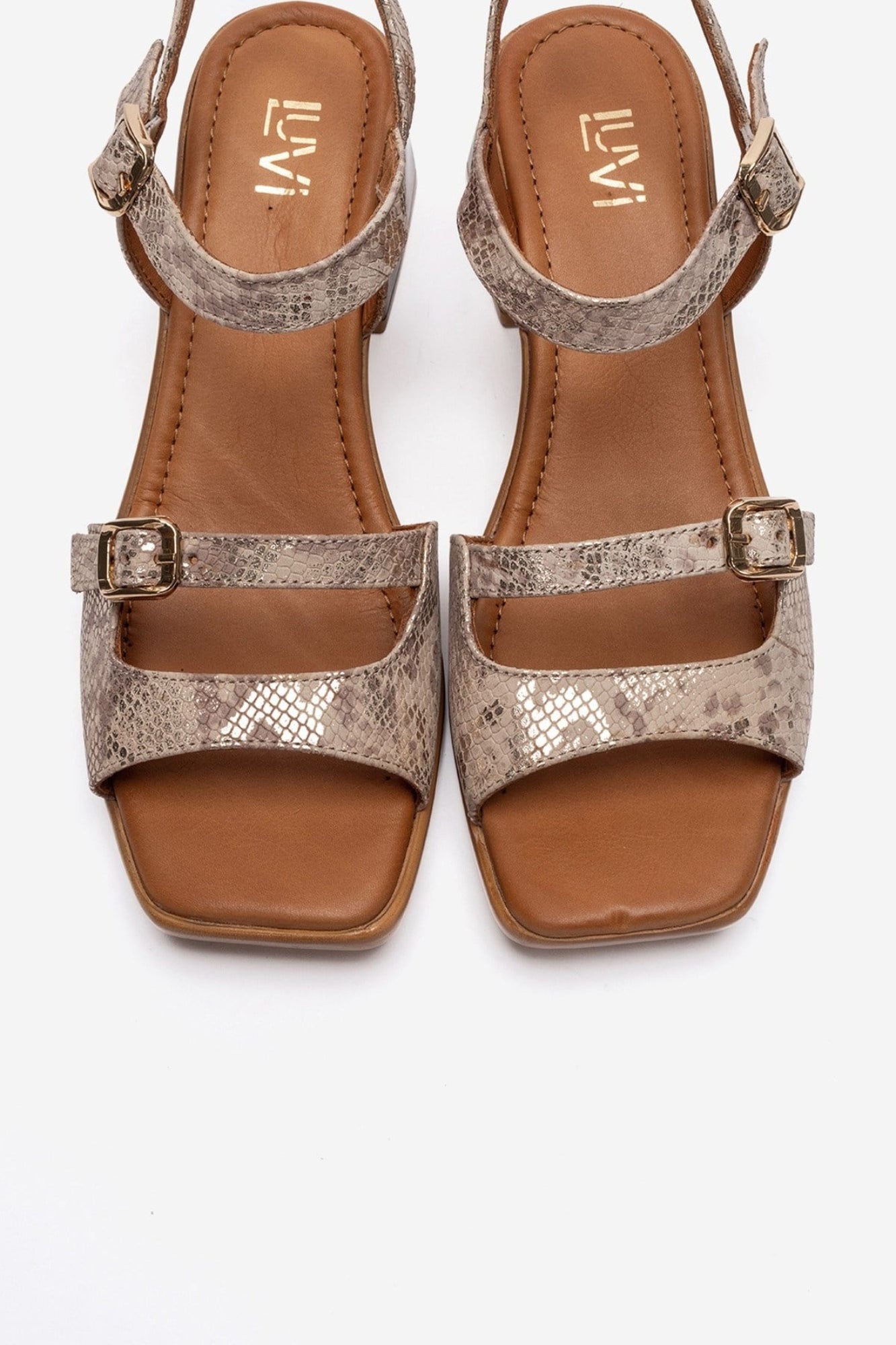 YOLEN - Beige Patterned Genuine Leather Block Heel Sandal (Women)