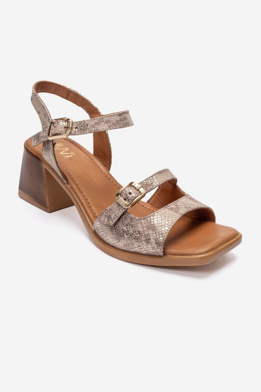 YOLEN - Beige Patterned Genuine Leather Block Heel Sandal (Women)