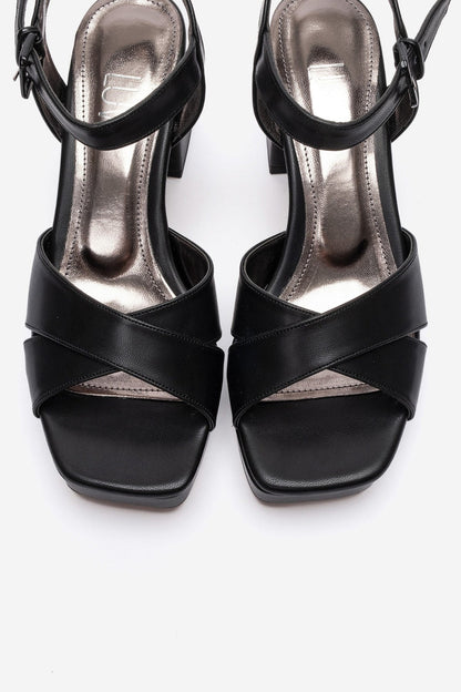 Lisbon - Black Cross Strap Platform Heel (Women)