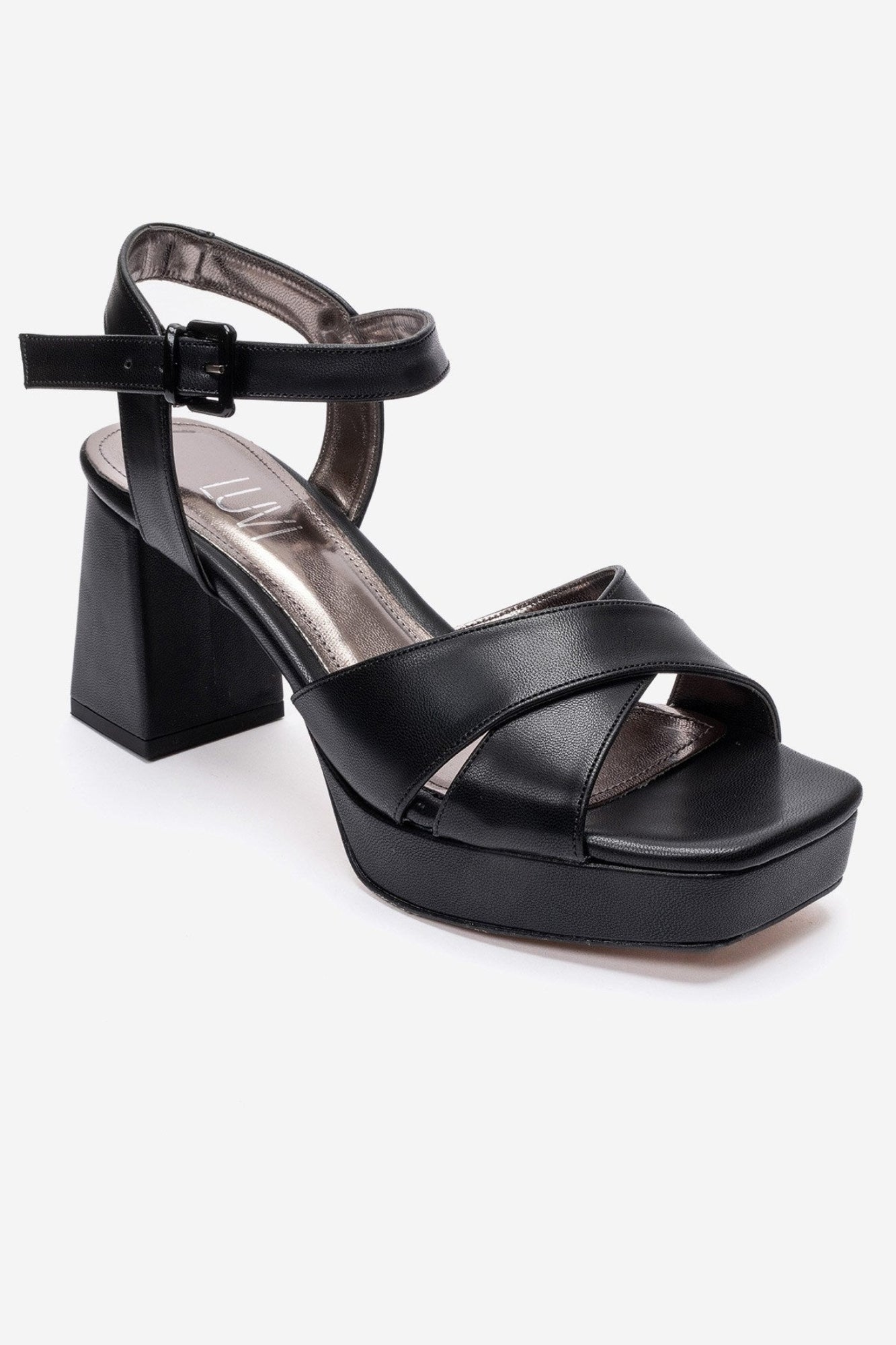 Lisbon - Black Cross Strap Platform Heel (Women)