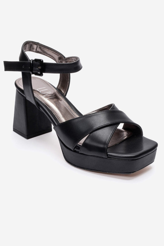 Lisbon - Black Cross Strap Platform Heel (Women)