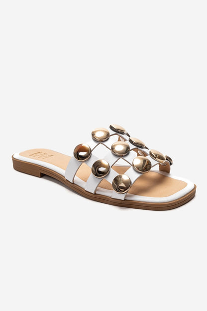 Bareon - White Genuine Leather Buckled Band Slide (Women)
