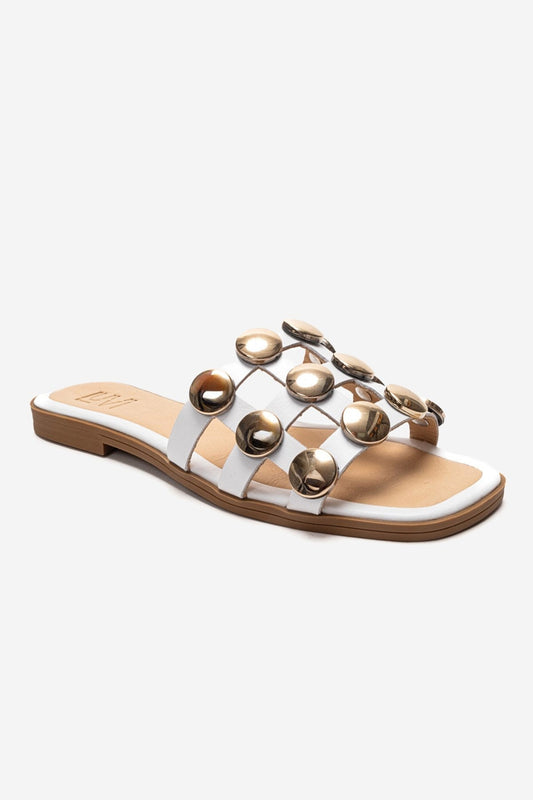 Bareon - White Genuine Leather Buckled Band Slide (Women)