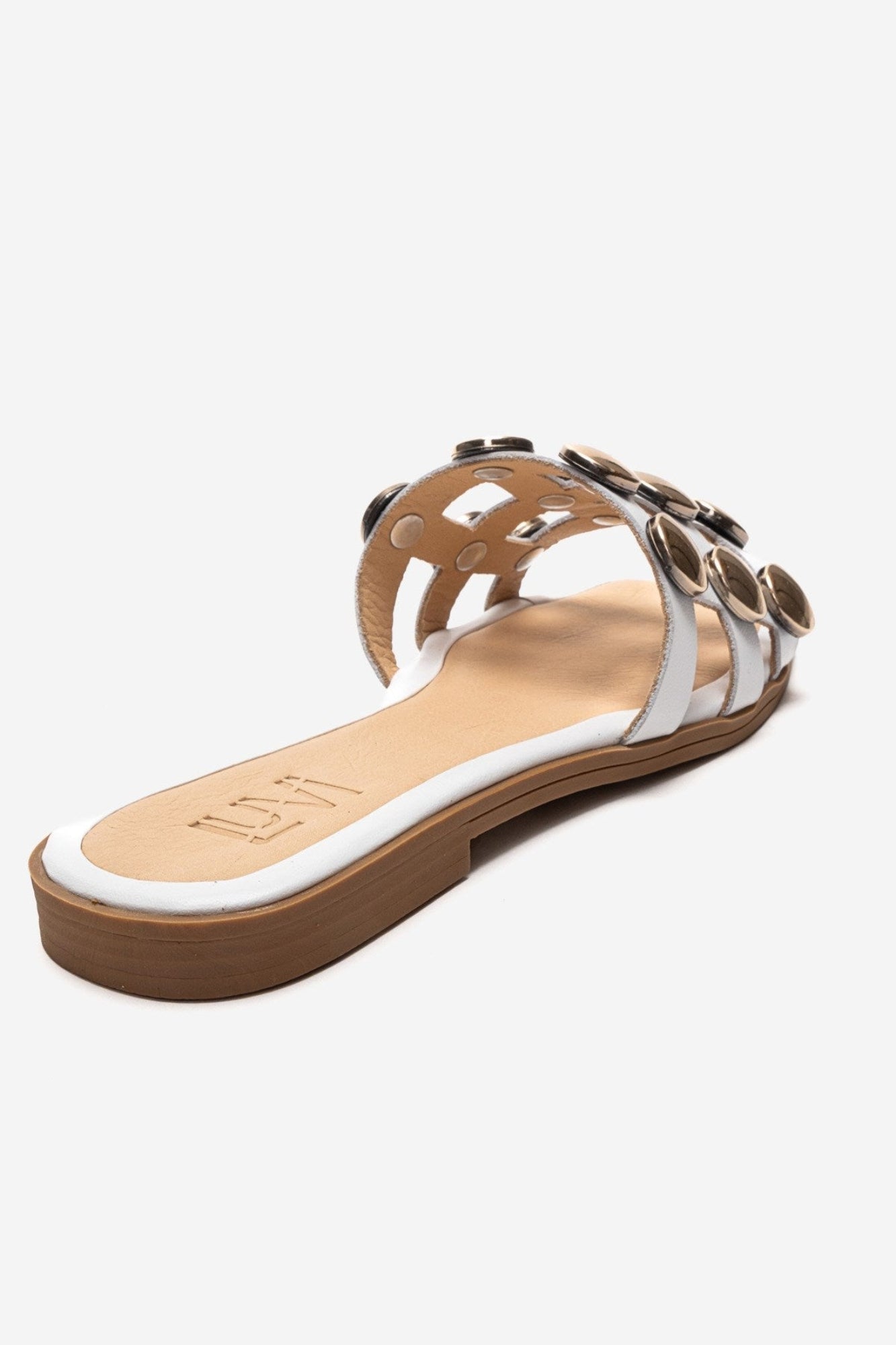 Bareon - White Genuine Leather Buckled Band Slide (Women)