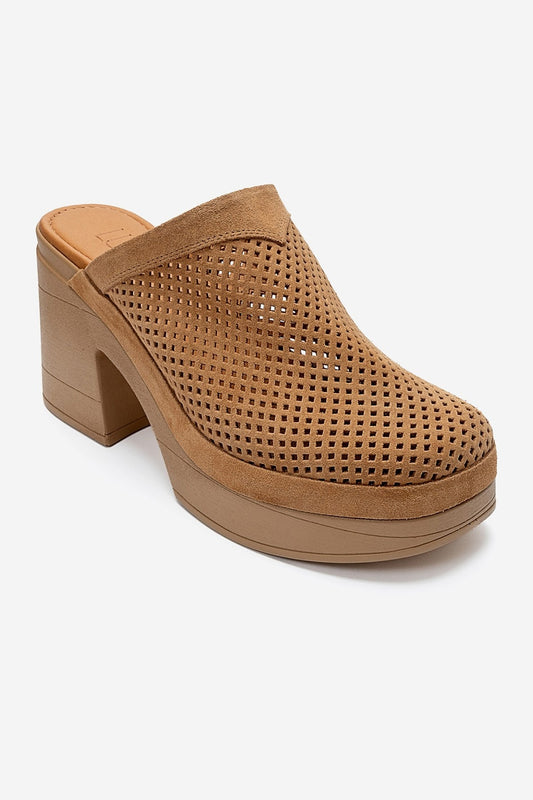 DEJAS - Cognac Genuine Leather Platform Block Heel Mule (Women)