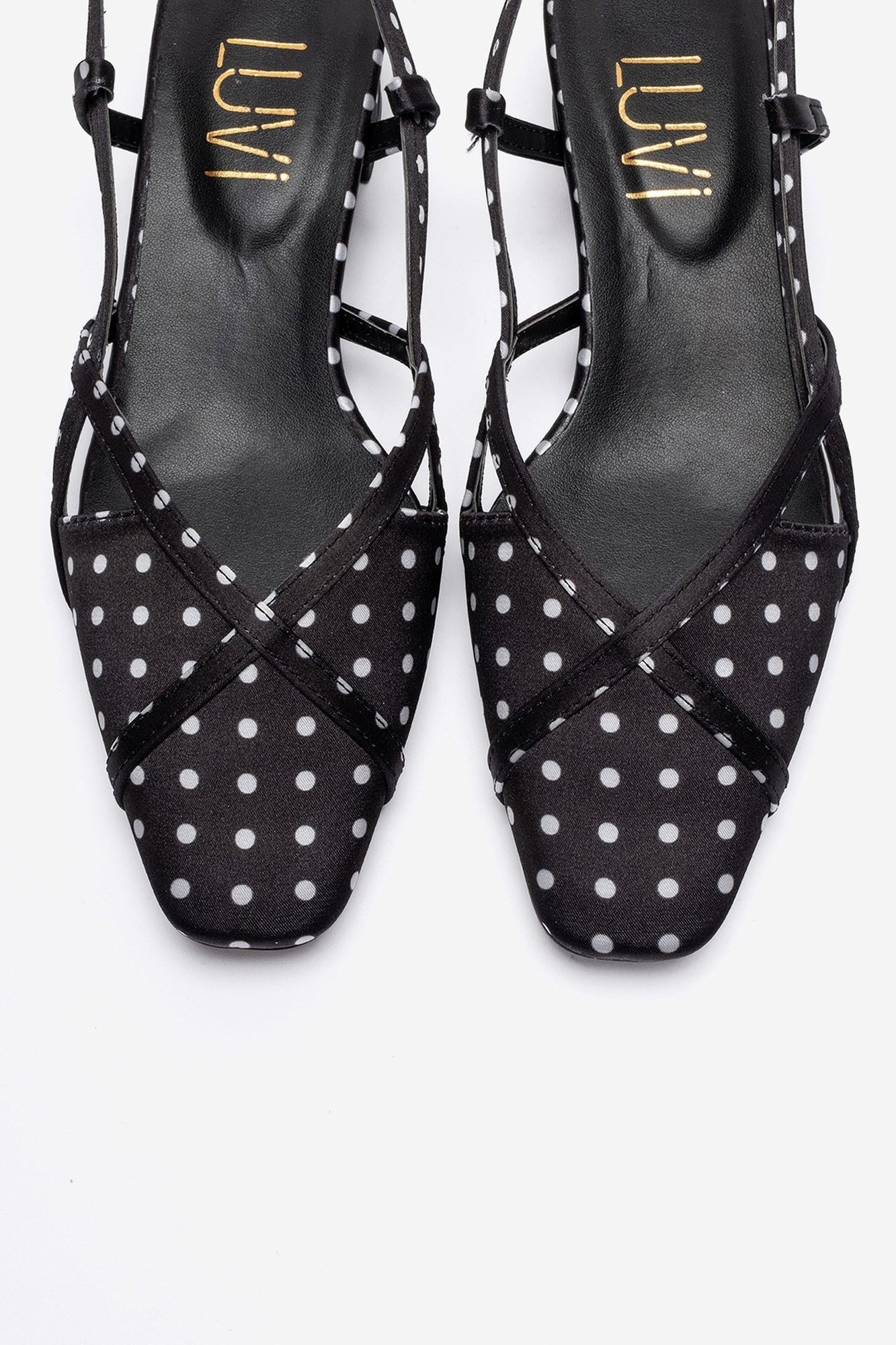 OLENA - Black White Polka Dot Genuine Leather Low Block Heel Sandal (Women)