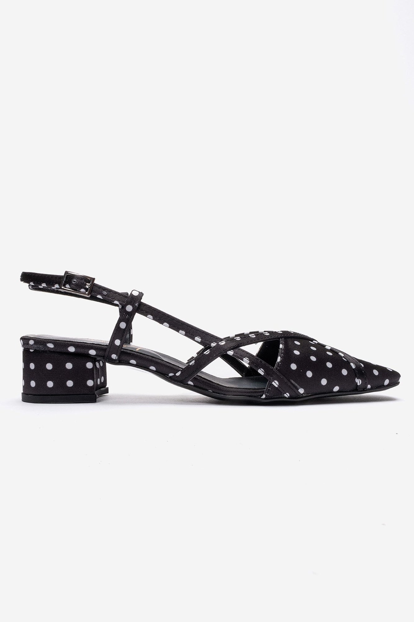 OLENA - Black White Polka Dot Genuine Leather Low Block Heel Sandal (Women)