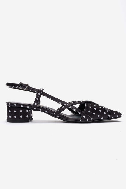 OLENA - Black White Polka Dot Genuine Leather Low Block Heel Sandal (Women)