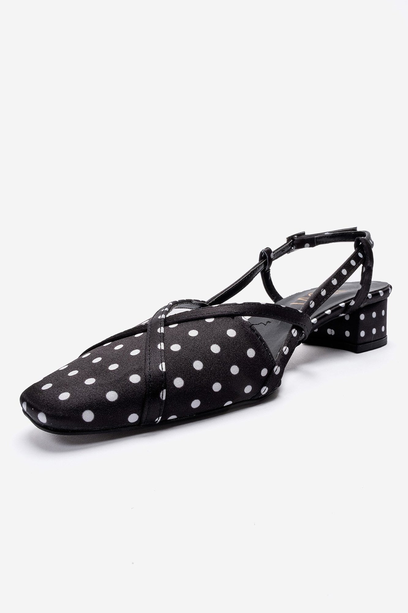 OLENA - Black White Polka Dot Genuine Leather Low Block Heel Sandal (Women)