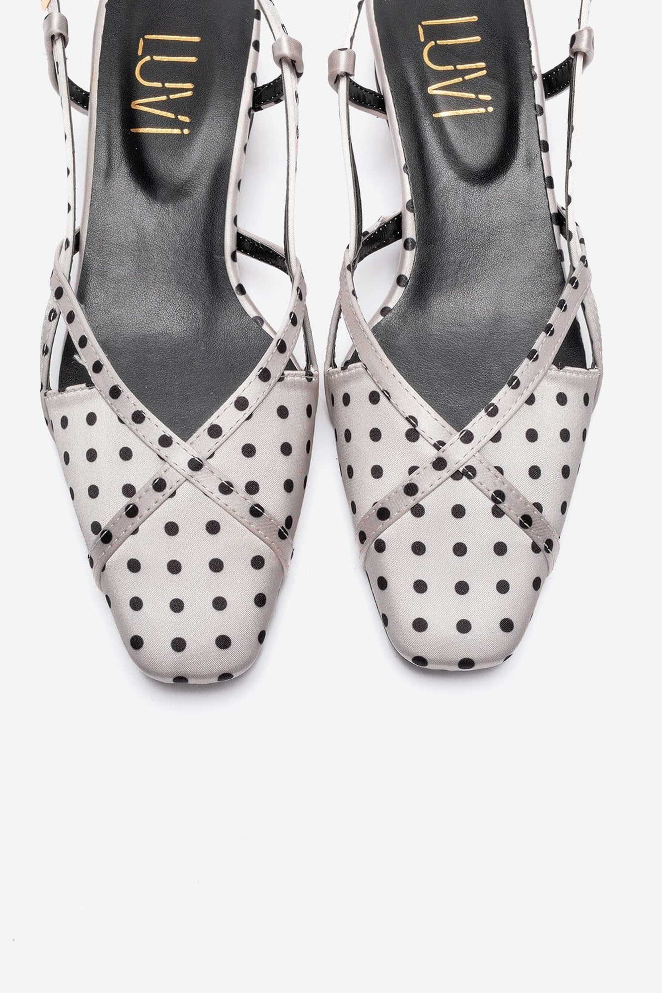 OLENA - White Black Polka Dot Genuine Leather Low Block Heel Sandal (Women)