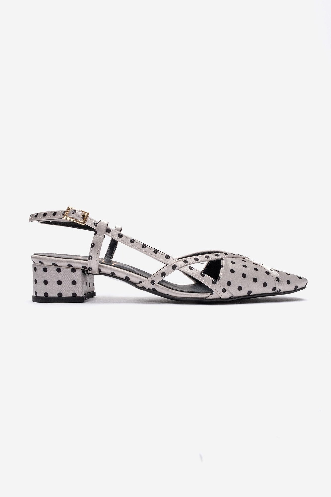 OLENA - White Black Polka Dot Genuine Leather Low Block Heel Sandal (Women)