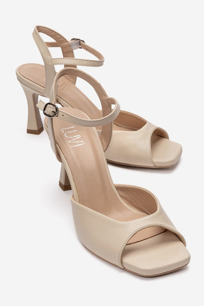 Elvia - Beige Genuine Leather Heeled Shoe (Women)