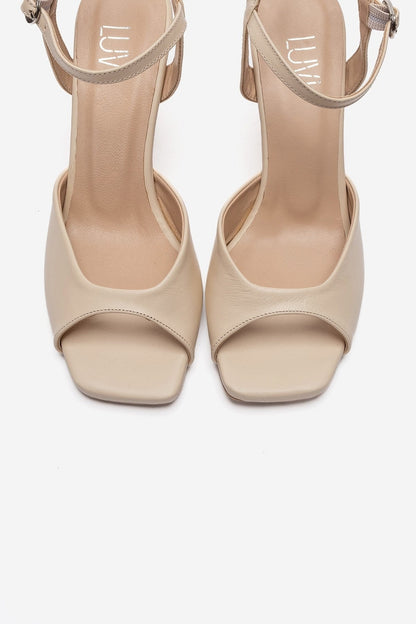 Elvia - Beige Genuine Leather Heeled Shoe (Women)