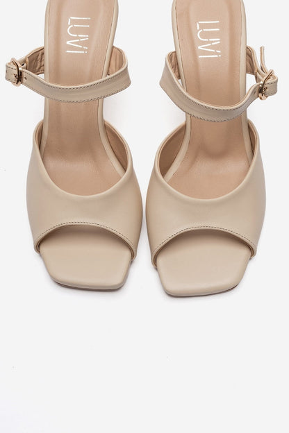 Urael - Beige Genuine Leather Heeled Sandal (Women)