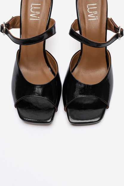 Urael - Black Genuine Leather Heeled Sandal (Women)