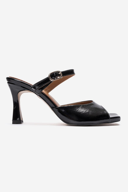 Urael - Black Genuine Leather Heeled Sandal (Women)
