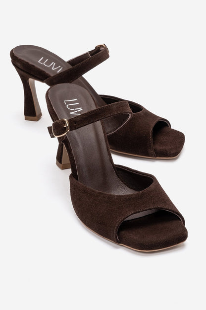 Urael - Brown Suede Genuine Leather Heeled Sandal (Women)