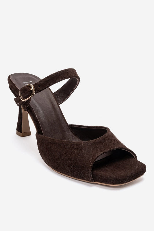 Urael - Brown Suede Genuine Leather Heeled Sandal (Women)