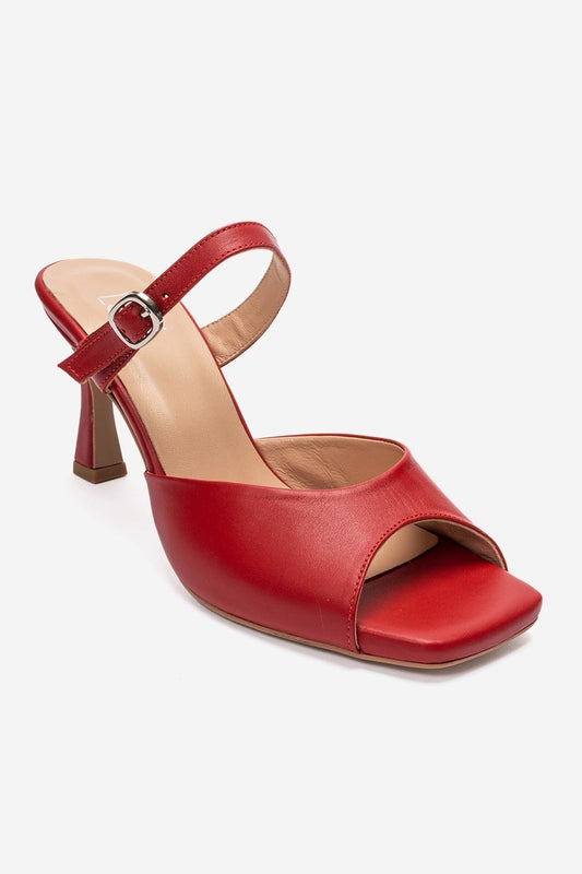 Urael - Red Genuine Leather Heeled Sandal (Women)
