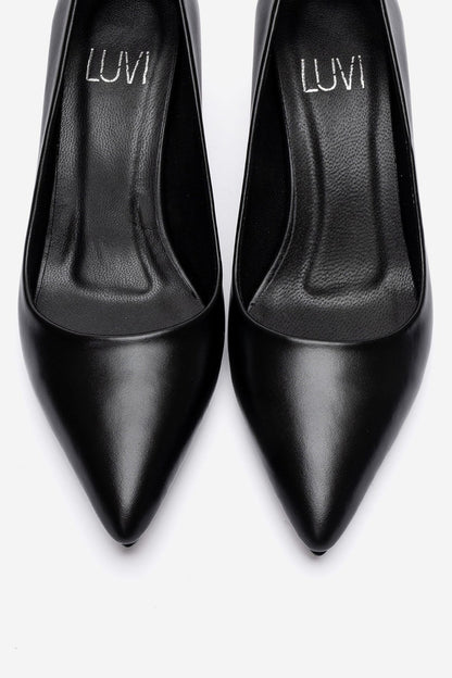 Jalen - Black Genuine Leather Stiletto Pump (Women)