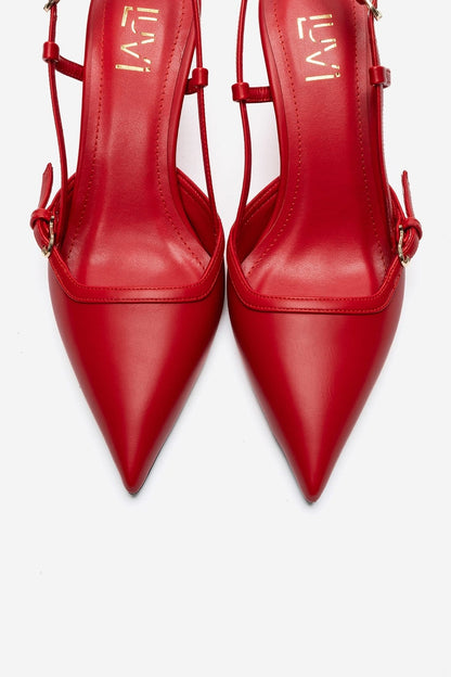 CELIA - Red Pointed Toe Wedge Heel Shoe (Women)