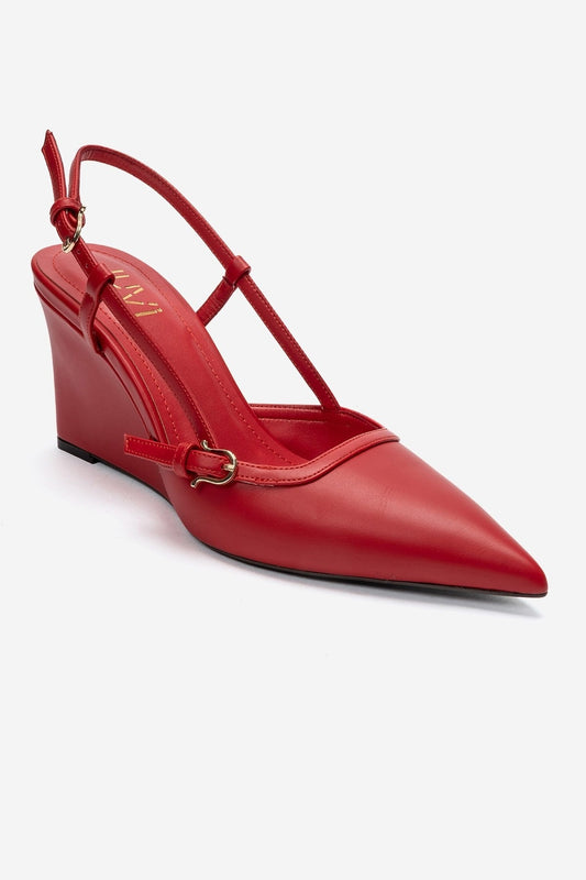 CELIA - Red Pointed Toe Wedge Heel Shoe (Women)
