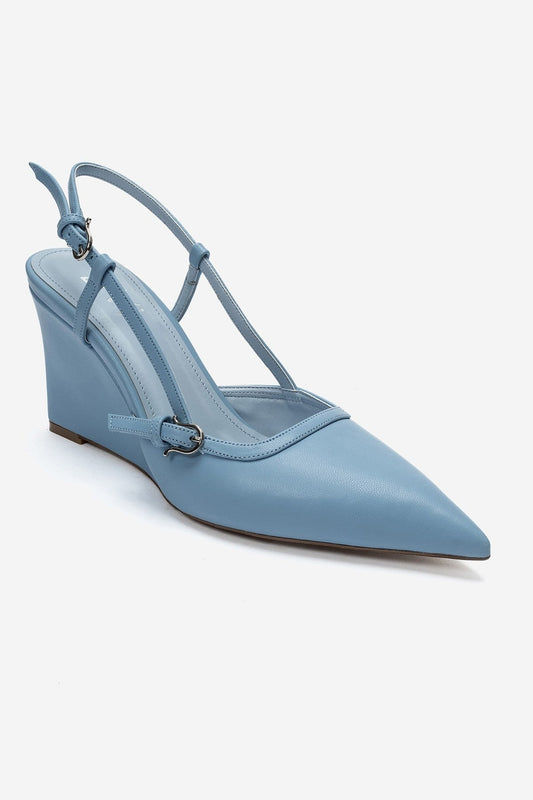 CELIA - Blue Pointed Toe Wedge Heel Shoe (Women)