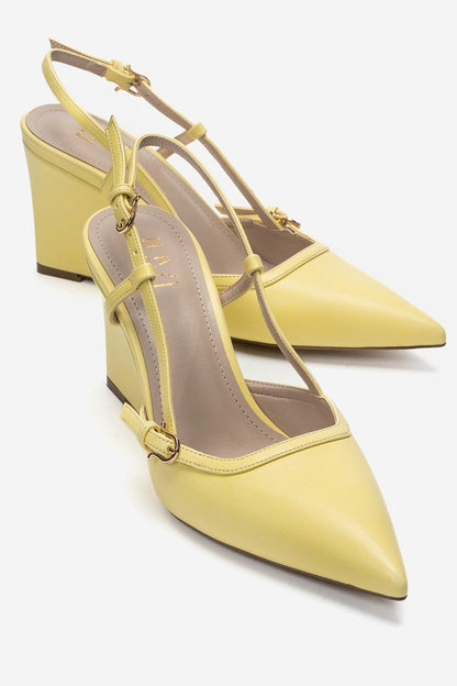 CELIA - Yellow Pointed Toe Wedge Heel Shoe (Women)