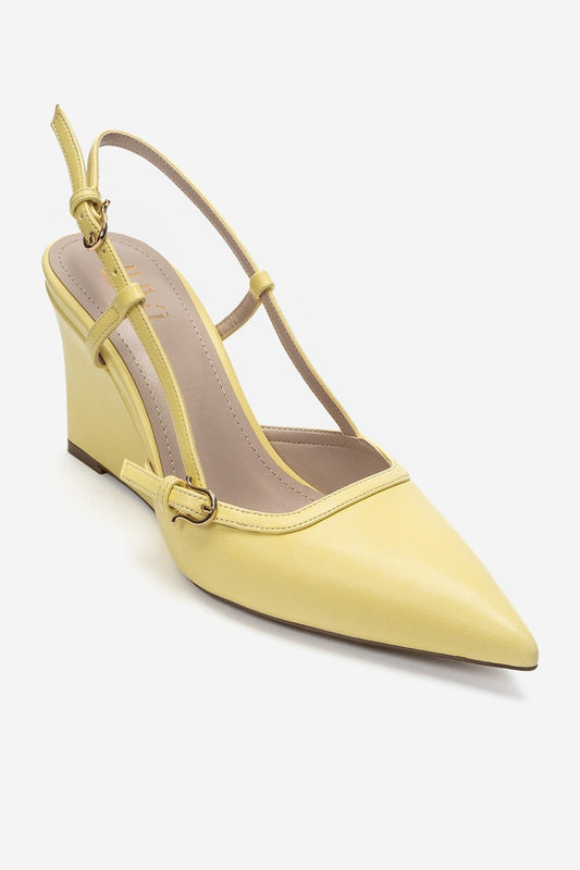 CELIA - Yellow Pointed Toe Wedge Heel Shoe (Women)
