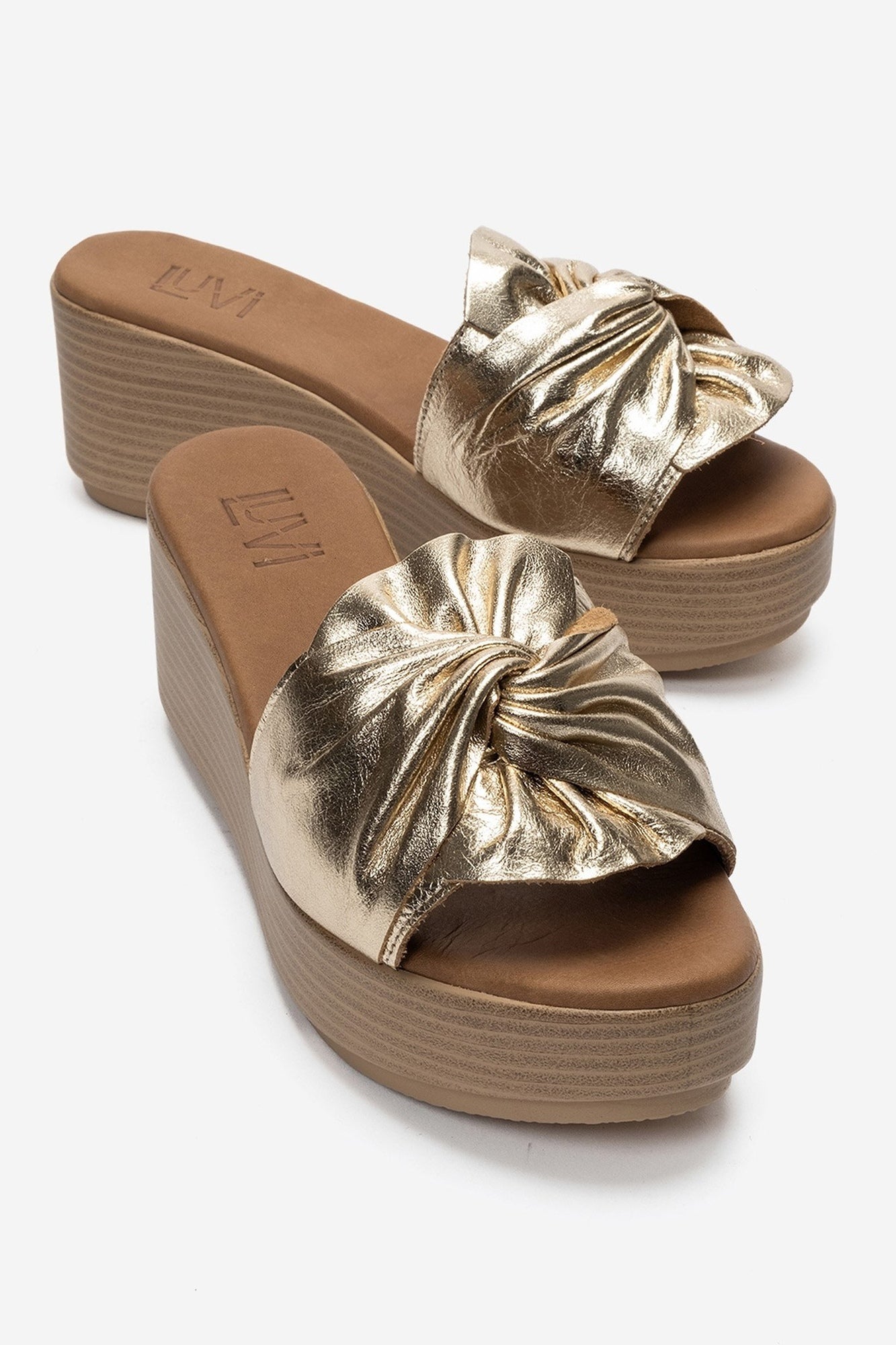JEFF - Gold Genuine Leather Wedge Heel Slide (Women)