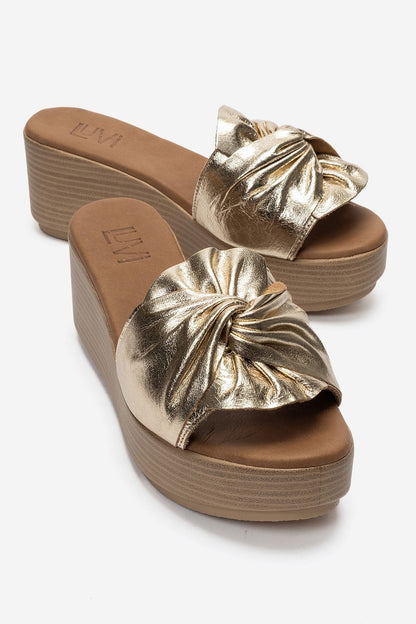 JEFF - Gold Genuine Leather Wedge Heel Slide (Women)