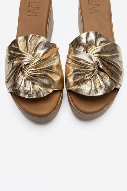 JEFF - Gold Genuine Leather Wedge Heel Slide (Women)