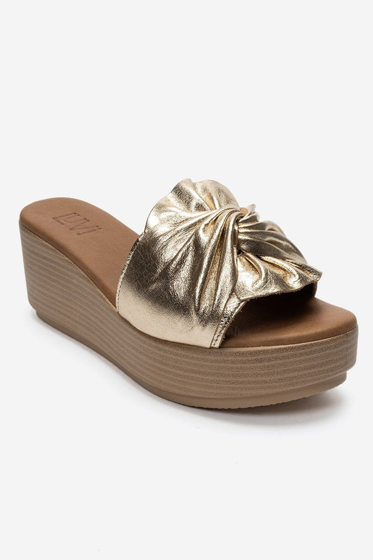 JEFF - Gold Genuine Leather Wedge Heel Slide (Women)