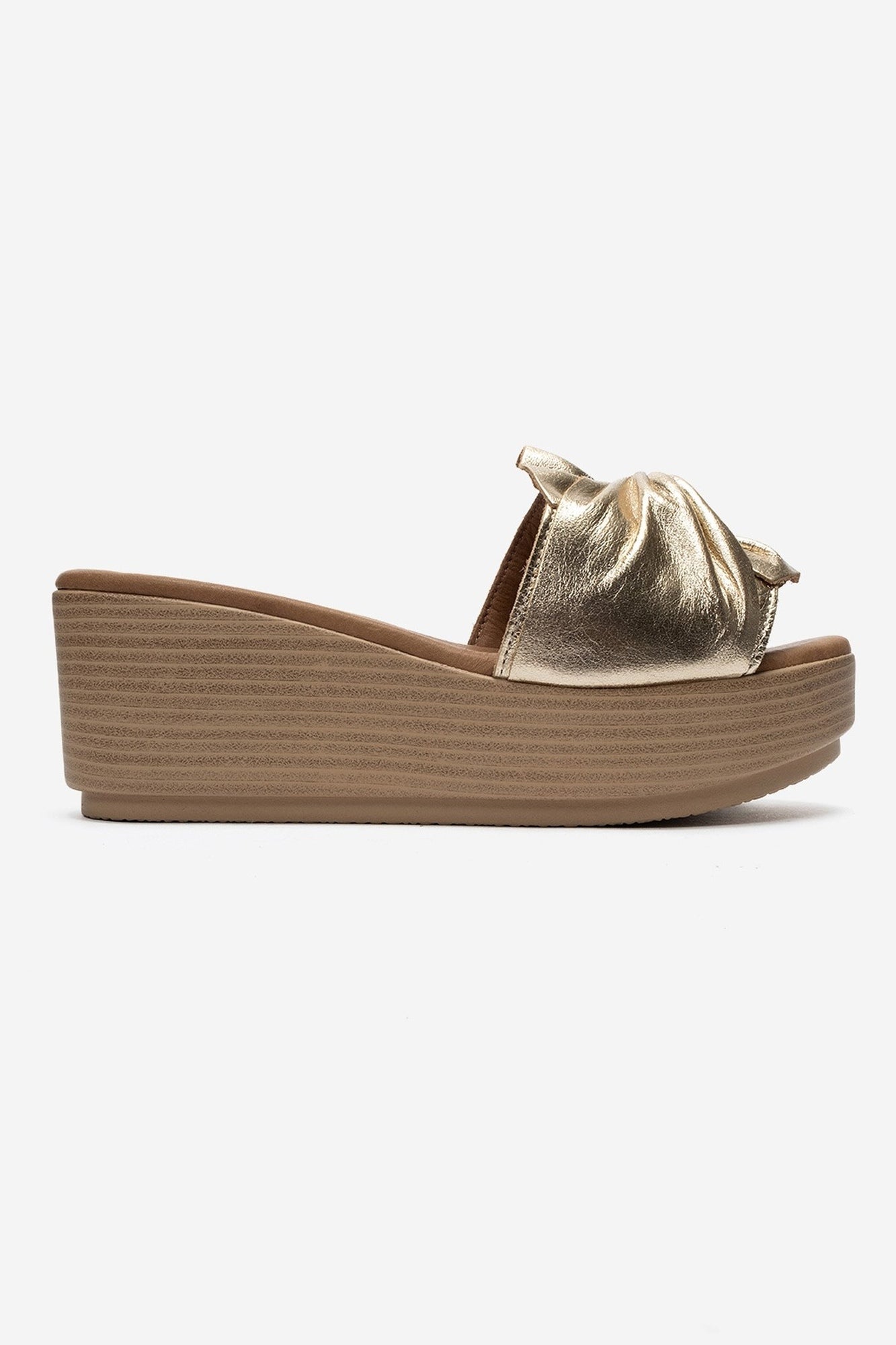 JEFF - Gold Genuine Leather Wedge Heel Slide (Women)