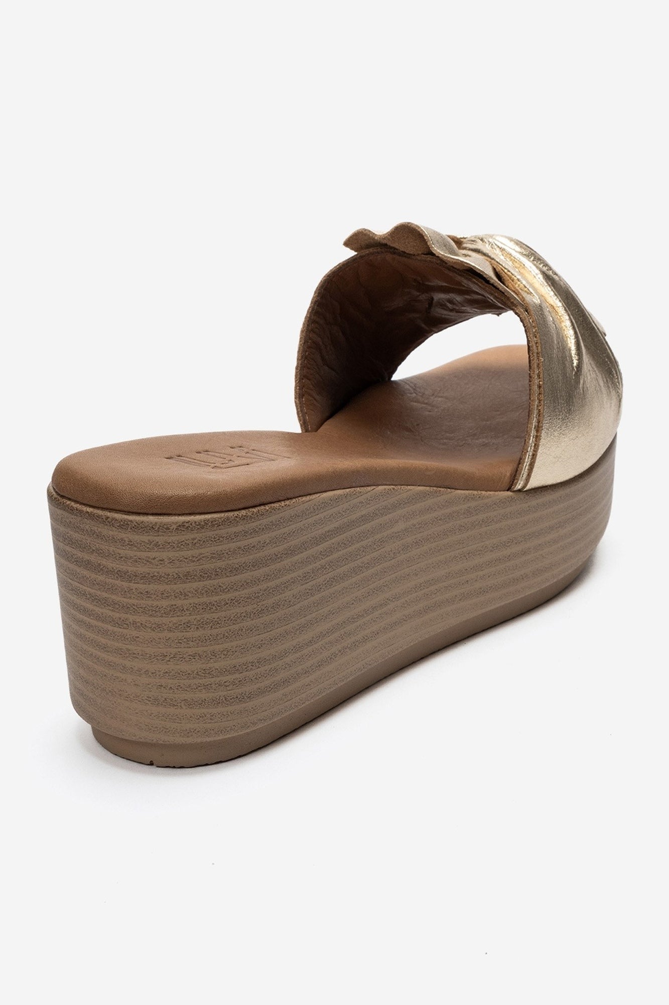 JEFF - Gold Genuine Leather Wedge Heel Slide (Women)