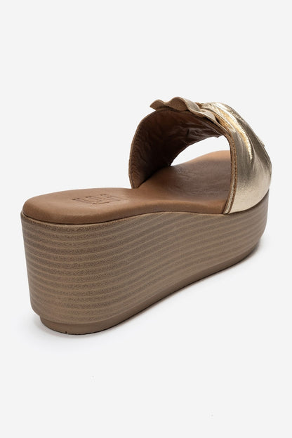 JEFF - Gold Genuine Leather Wedge Heel Slide (Women)