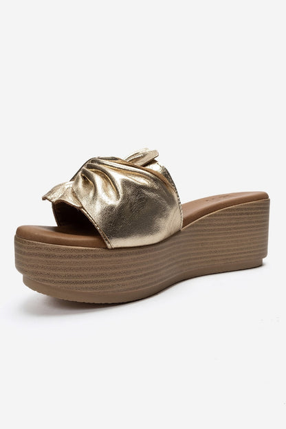 JEFF - Gold Genuine Leather Wedge Heel Slide (Women)