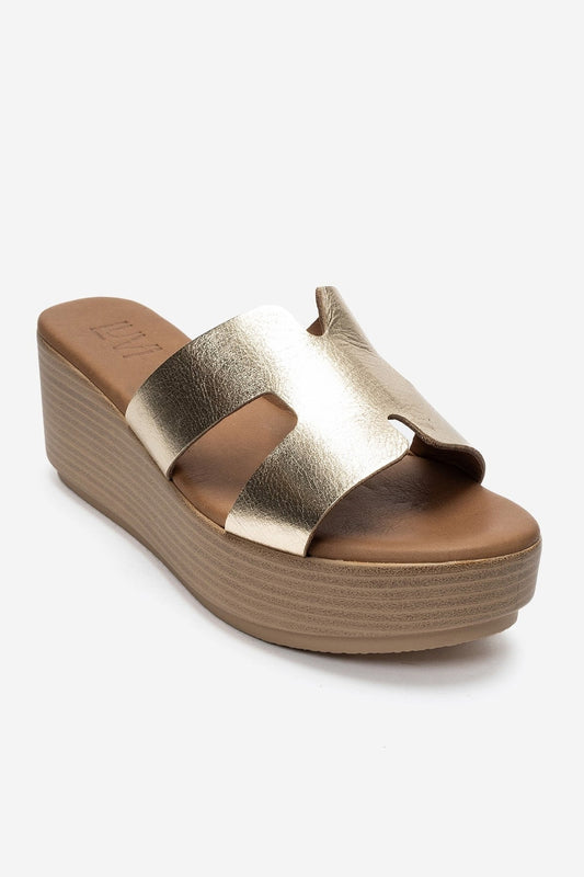 LIA - Gold Genuine Leather Wedge Heel Slide (Women)