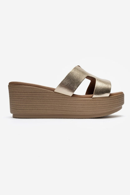 LIA - Gold Genuine Leather Wedge Heel Slide (Women)