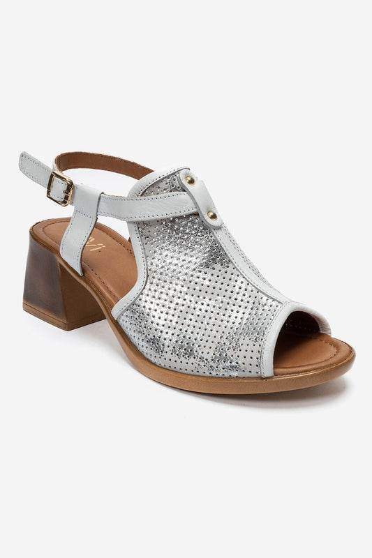 JANELLE - White Genuine Leather Block Heel Sandal (Women)