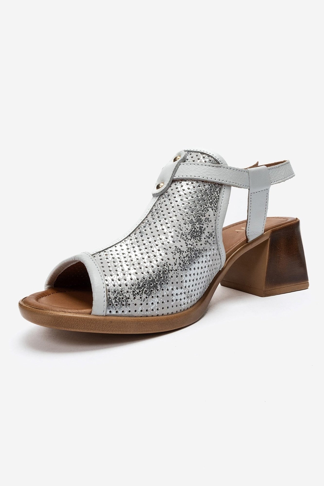 JANELLE - White Genuine Leather Block Heel Sandal (Women)
